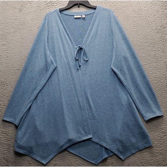 LOGO by Lori Goldstein Sweaters - LOGO by Lori Goldstein Cardigan Sweater Womens 2X Blue Asymmetrical Hem V-Neck